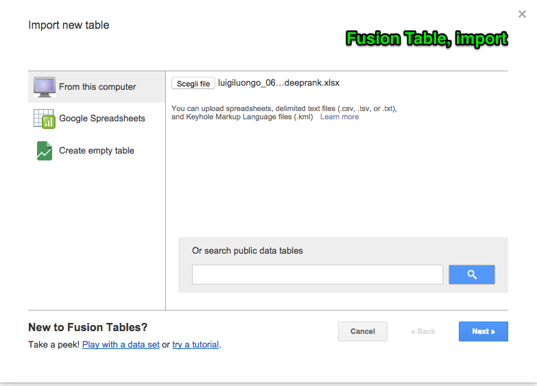 Google Fusion Table: Import CSV